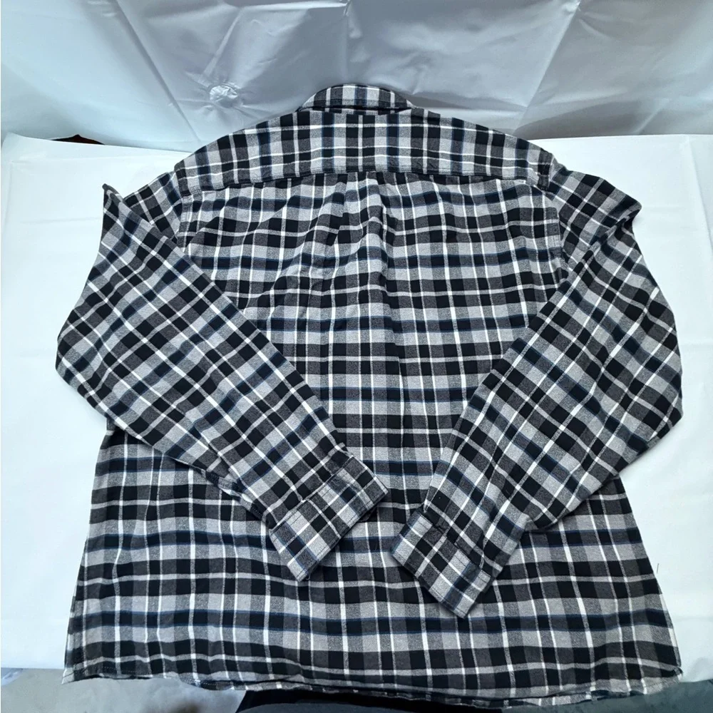 Eddie Bauer Black, Gray & Blue‎ Plaid Flannel Button-Down Shirt